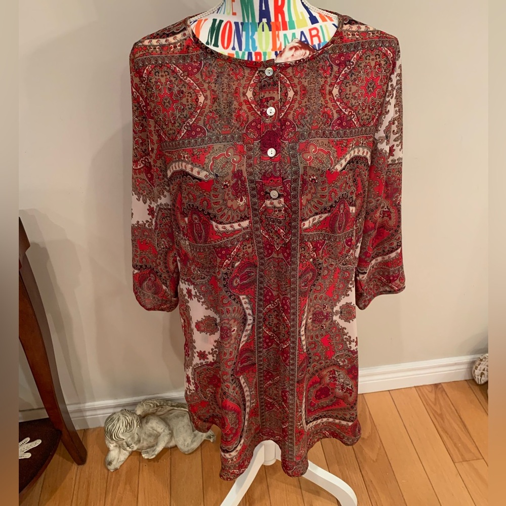 Anthropologie Fig and Flower Red and Brown Paisley Tunic